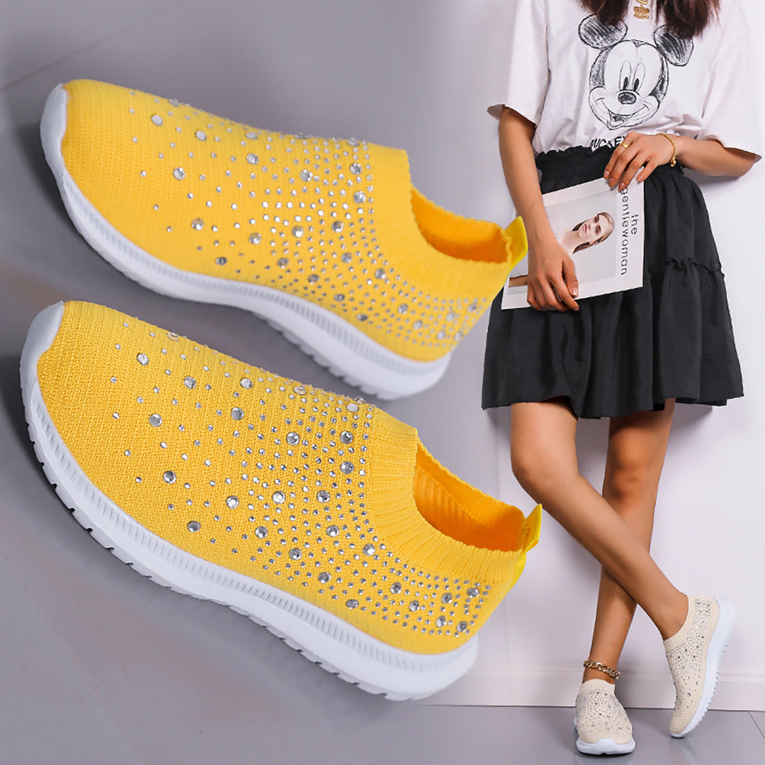 Damen Sportliche Slip-On Sneakers mit funkelndem Strassdesign EB