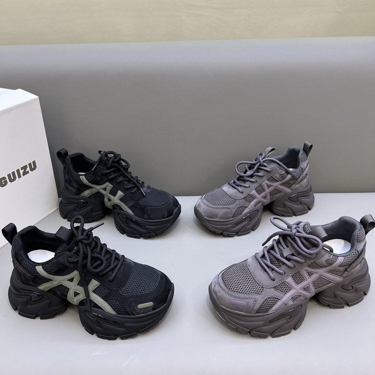 Damen modische Chunky Sneakers mit atmungsaktivem Mesh-Obermaterial und verstellbarem Schnürsystem EB