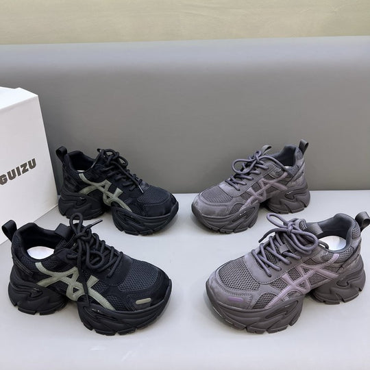 Damen modische Chunky Sneakers mit atmungsaktivem Mesh-Obermaterial und verstellbarem Schnürsystem EB