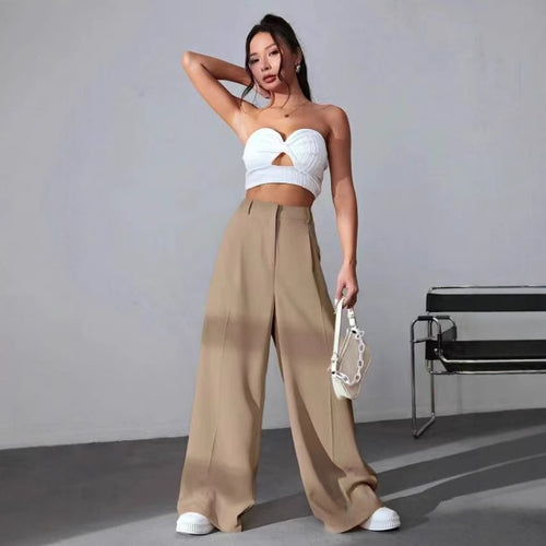 Damen weite Hochtaillen-Hose mit eleganter Faltenlegung und zeitgemäßem Schnitt EB