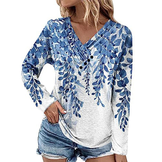 Damen Gerippter V-Ausschnitt Pullover mit Farbverlauf, Zierknöpfen und legerer Passform EB