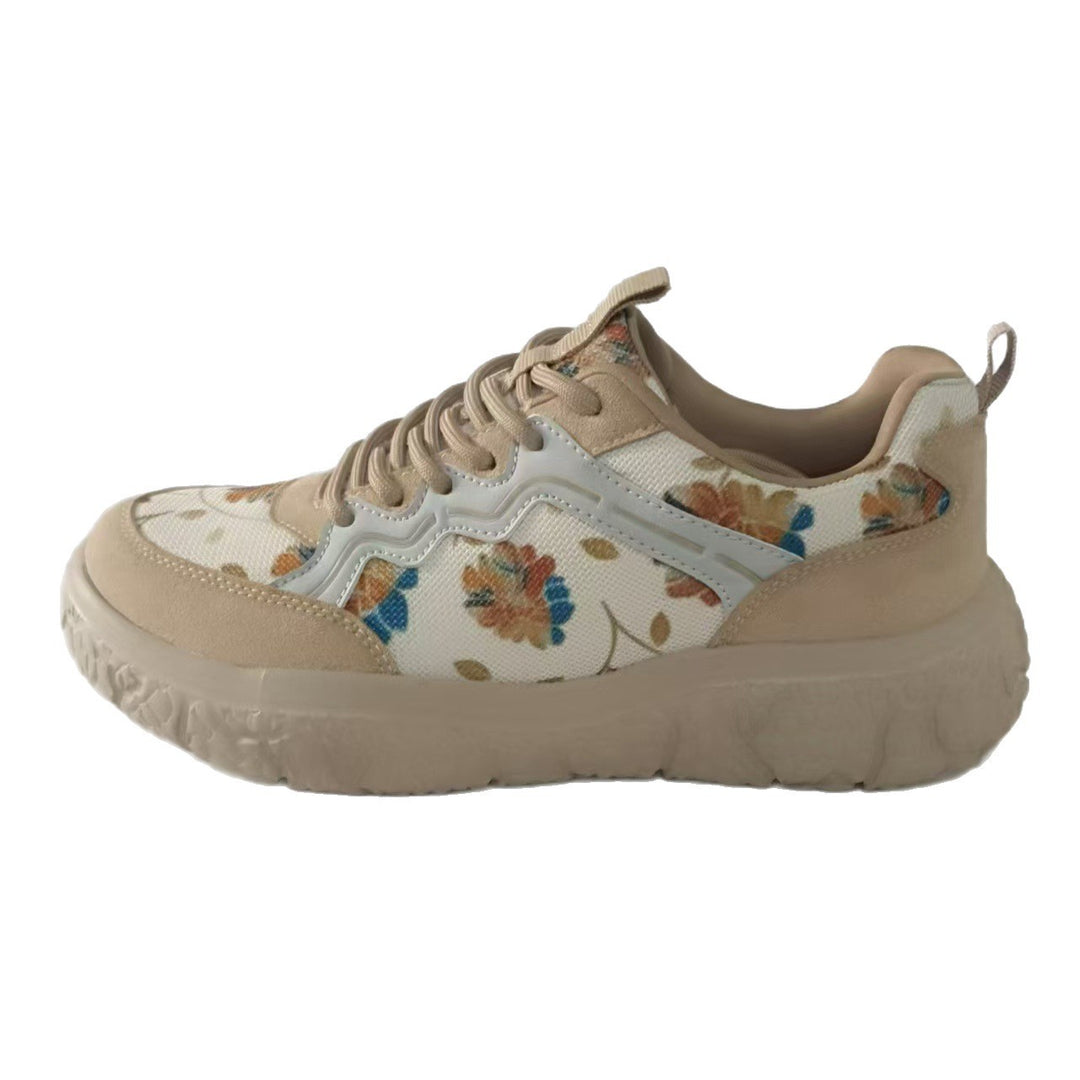 Damen nan modische Plateau-Sneaker mit floralem Canvasmuster und Velourslederbesatz EB