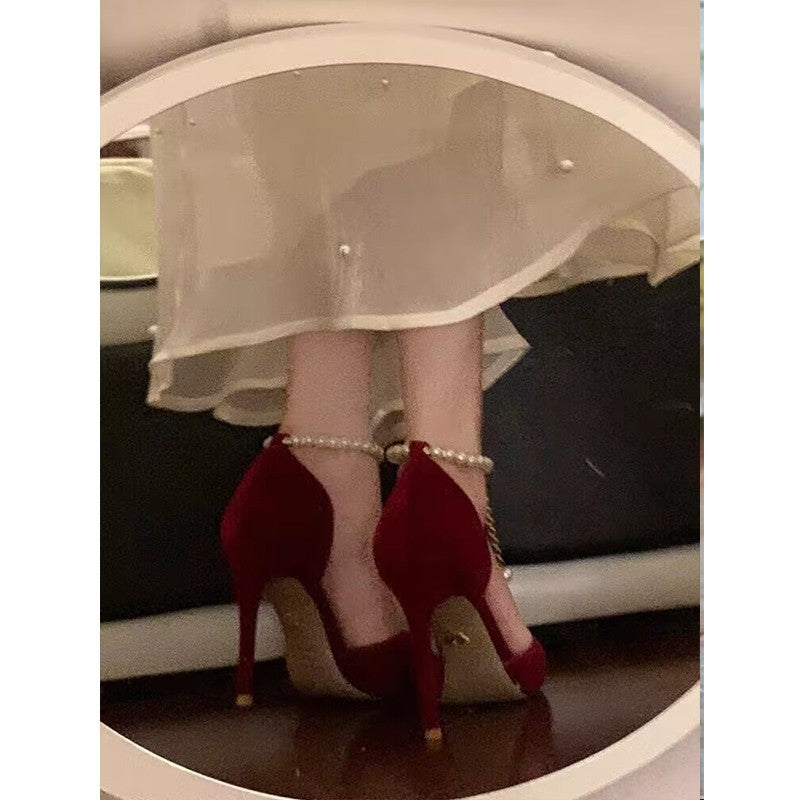 Damen elegante Pumps mit schimmerndem Riemchen EB