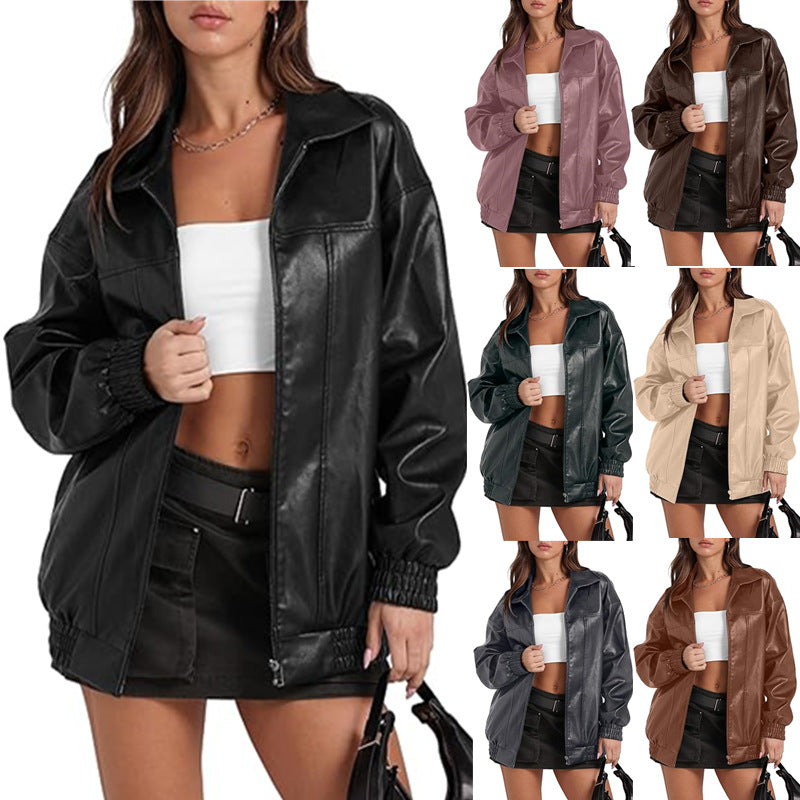 Damen lässige Oversize-Jacke mit elastischen Bündchen und praktischen Taschen EB