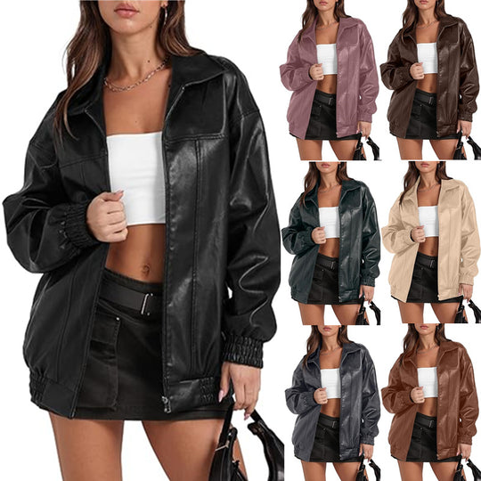 Damen lässige Oversize-Jacke mit elastischen Bündchen und praktischen Taschen EB