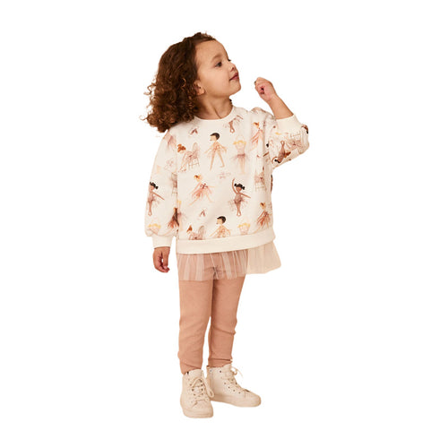 Mädchen Sweatshirt-Kleid mit verspieltem Ballettmotiv und Tüllrock EB