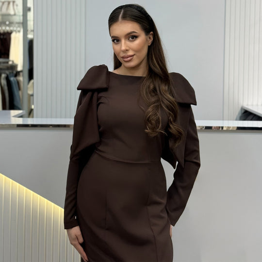Damen Maxi-Kleid mit eleganten Puffärmeln und seitlichem Schlitz EB