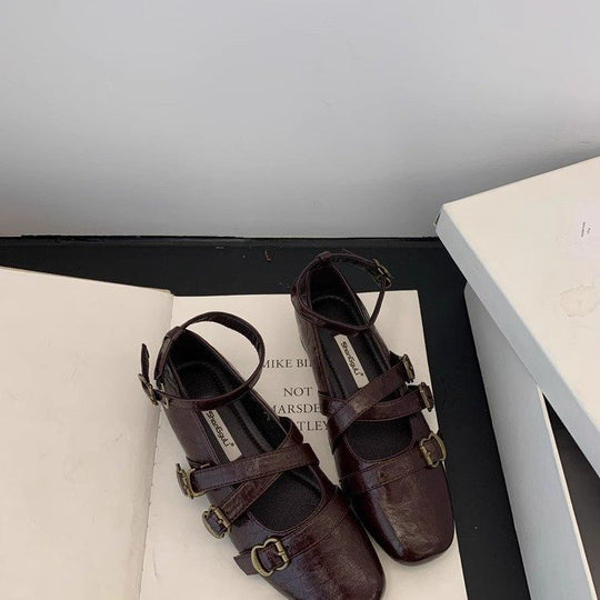 Damen elegante Ballerinas mit modischen Riemchen und verstellbaren Schnallen EB