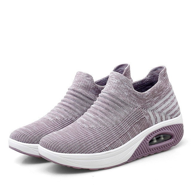 Damen nan gestrickter Schlupf-Walking-Sneaker mit anatomischer Pronationsstütze, Luftpolster-Zwischensohle und sockenähnlichem Schaft EB