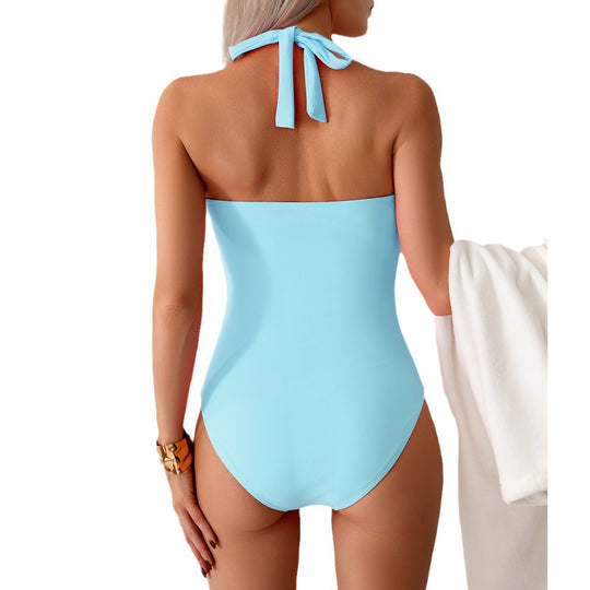 Damen Hochwertiger Einteiler Badeanzug mit schickem Knotendesign EB
