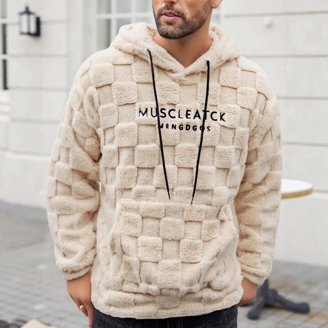 Herren nan flauschiger Sherpa-Hoodie mit Quadrat-Steppmuster, Kängurutasche und verstellbarer Kapuze EB