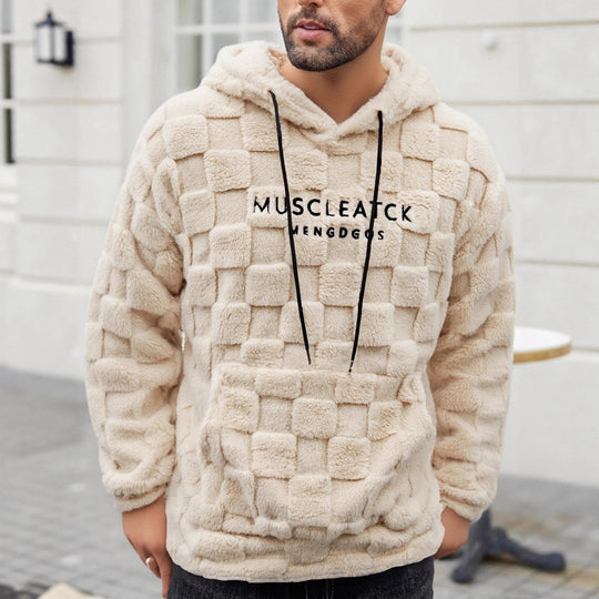 Herren nan flauschiger Sherpa-Hoodie mit Quadrat-Steppmuster, Kängurutasche und verstellbarer Kapuze EB