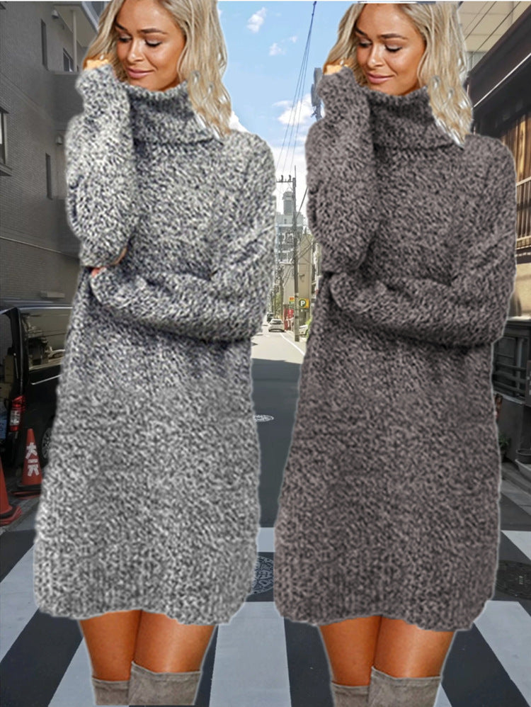 Damen Strickkleid mit hohem Kragen aus kuscheligem Material EB
