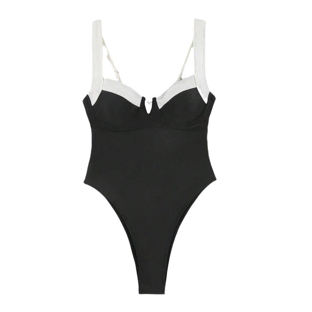 Damen Eleganter Hochschneider-Badeanzug mit modischen Trägerdetails EB