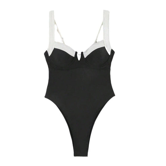 Damen Eleganter Hochschneider-Badeanzug mit modischen Trägerdetails EB
