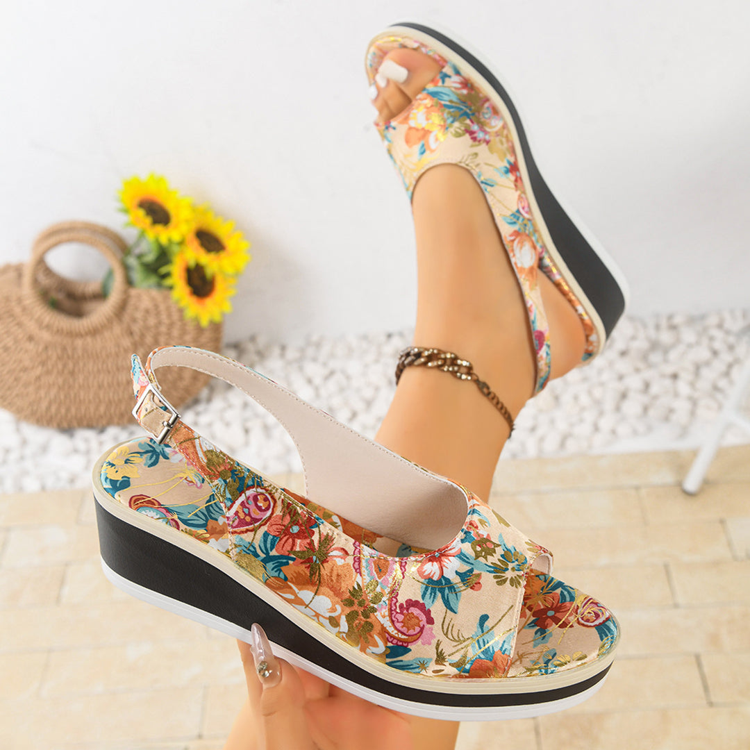 Damen Wedge-Sandalen mit floralen Akzenten und komfortablem Fußbett EB
