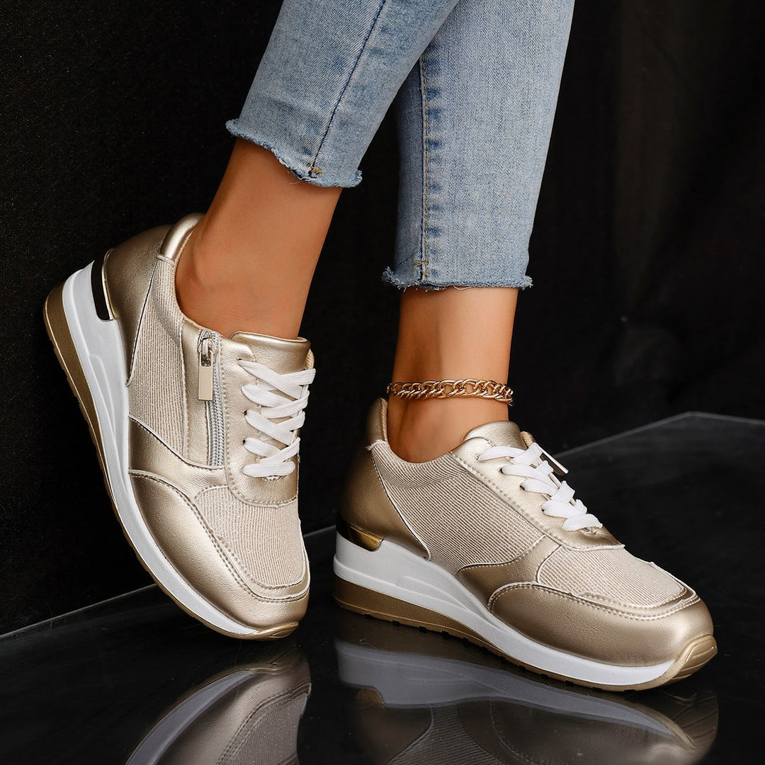 Damen modische Sport-Sneaker mit glänzendem Akzent und Reißverschluss EB