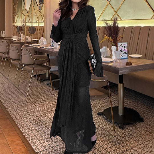 Damen Glamouröses Abendkleid mit filigranen Ärmeln und schimmerndem Effekt EB
