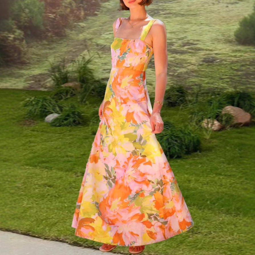 Damen Maxikleid mit floralem Muster und schmalen Trägern EB