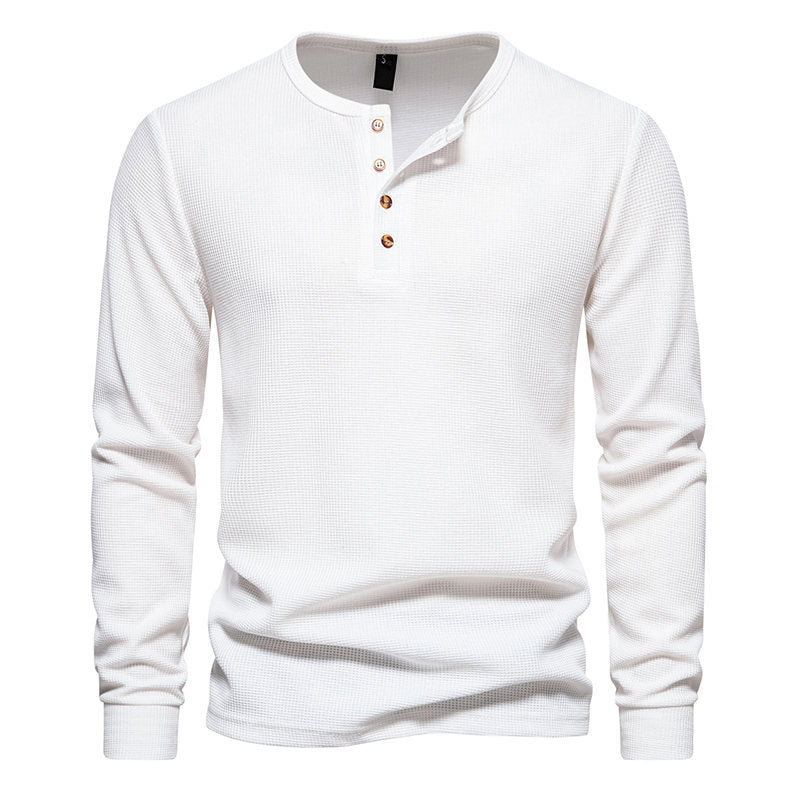 Herren Langarm-Henley-Shirt mit strukturiertem Oberflächenmuster und praktischen Knopfdetails EB
