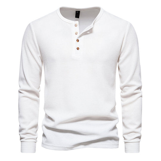 Herren Langarm-Henley-Shirt mit strukturiertem Oberflächenmuster und praktischen Knopfdetails EB