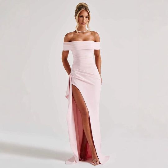 Damen Off-Shoulder Maxikleid mit elegantem Schlitz und figurformendem Schnitt EB