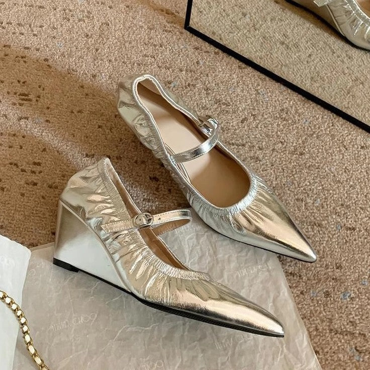 Damen elegante Ballerinas mit verstellbarem Riemen und hochwertiger Satin-Oberfläche EB