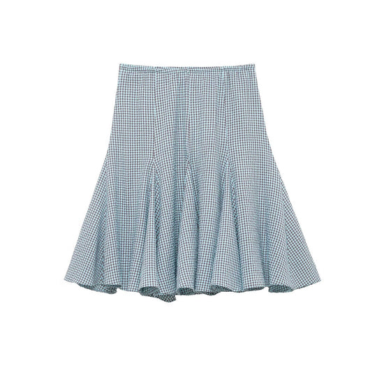 Damen ausgestellter Gingham-Rock mit Faltenwurf EB