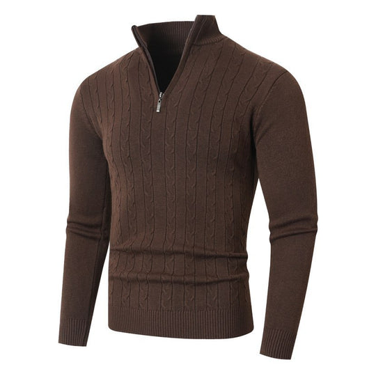 Herren nan gerippter Halbzip-Pullover mit Zopfmuster, Stehkragen und schmaler Passform EB