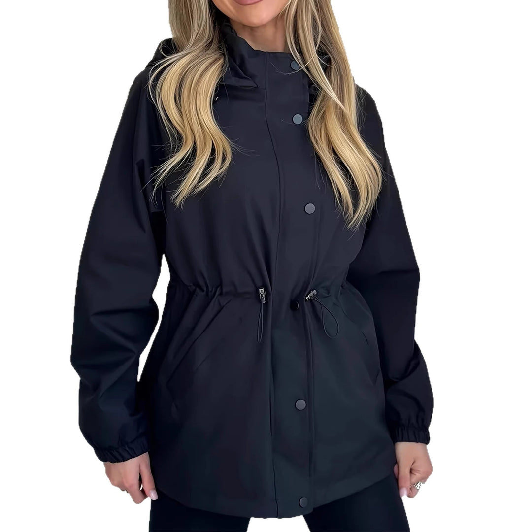 Damen nan wasserfeste Regenjacke mit Kapuze und Taillenzug EB