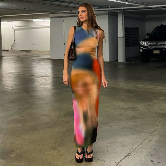 Damen Maxikleid im modernen Farbverlauf mit figurbetonter Passform EB