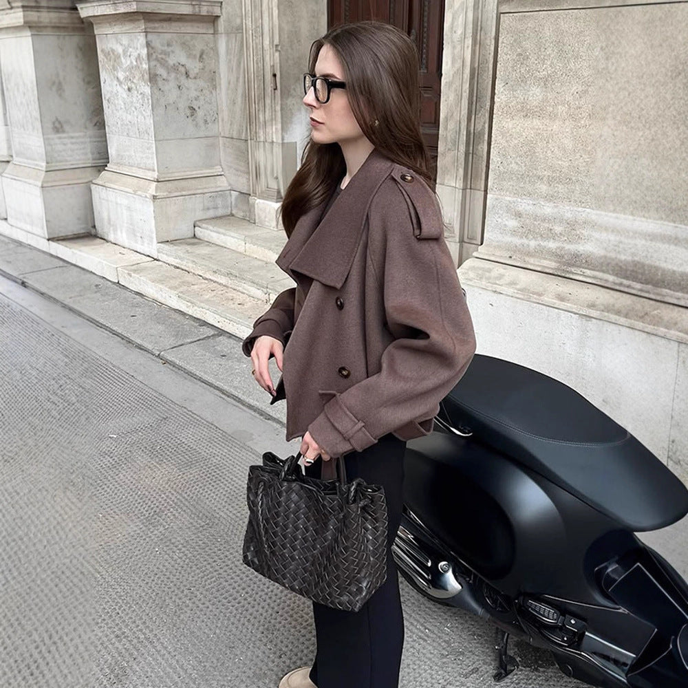 Damen lässige Oversized-Jacke mit doppelter Knopfleiste und breitem Revers EB
