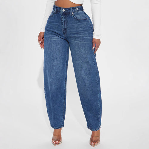 Damen Bequeme Hochtaillierte Jeans mit weitem Schnitt EB