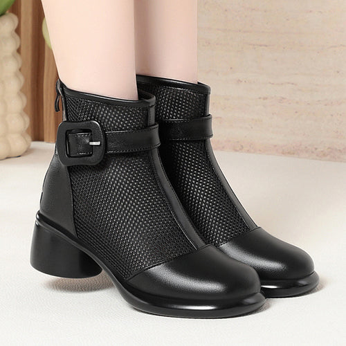Damen Modische Stiefeletten mit strukturiertem Mesh-Einsatz und elegantem Riemen EB