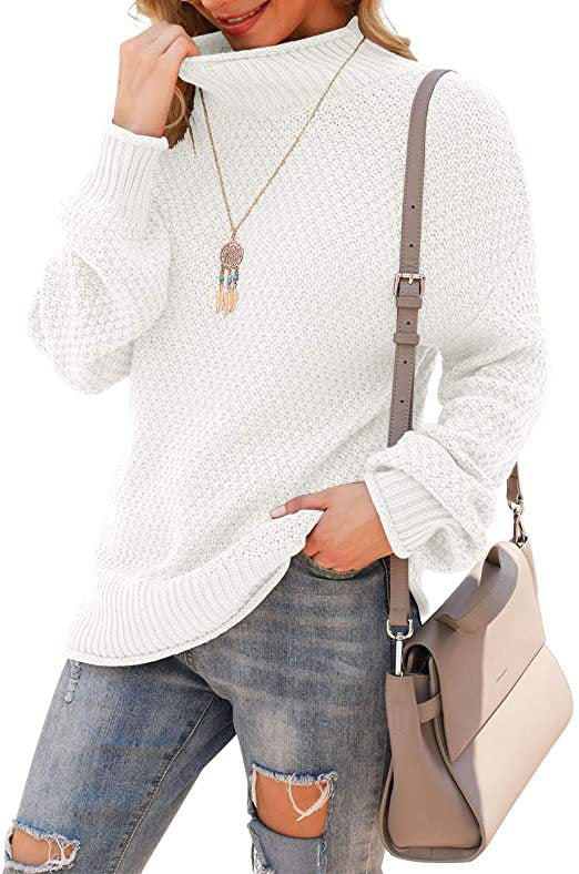 Damen Pullover mit hohem Kragen und strukturiertem Strickmuster EB