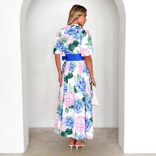 Damen Maxi-Kleid mit Bundfalten und Taillengürtel EB