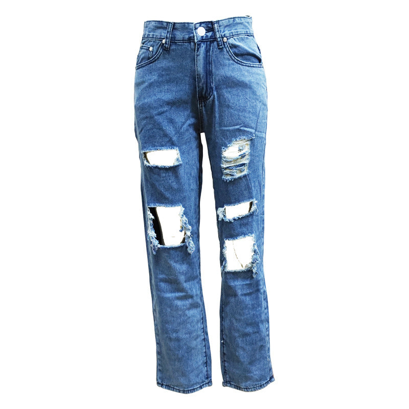 Damen lässige Destroyed Jeans mit weitem Bein EB