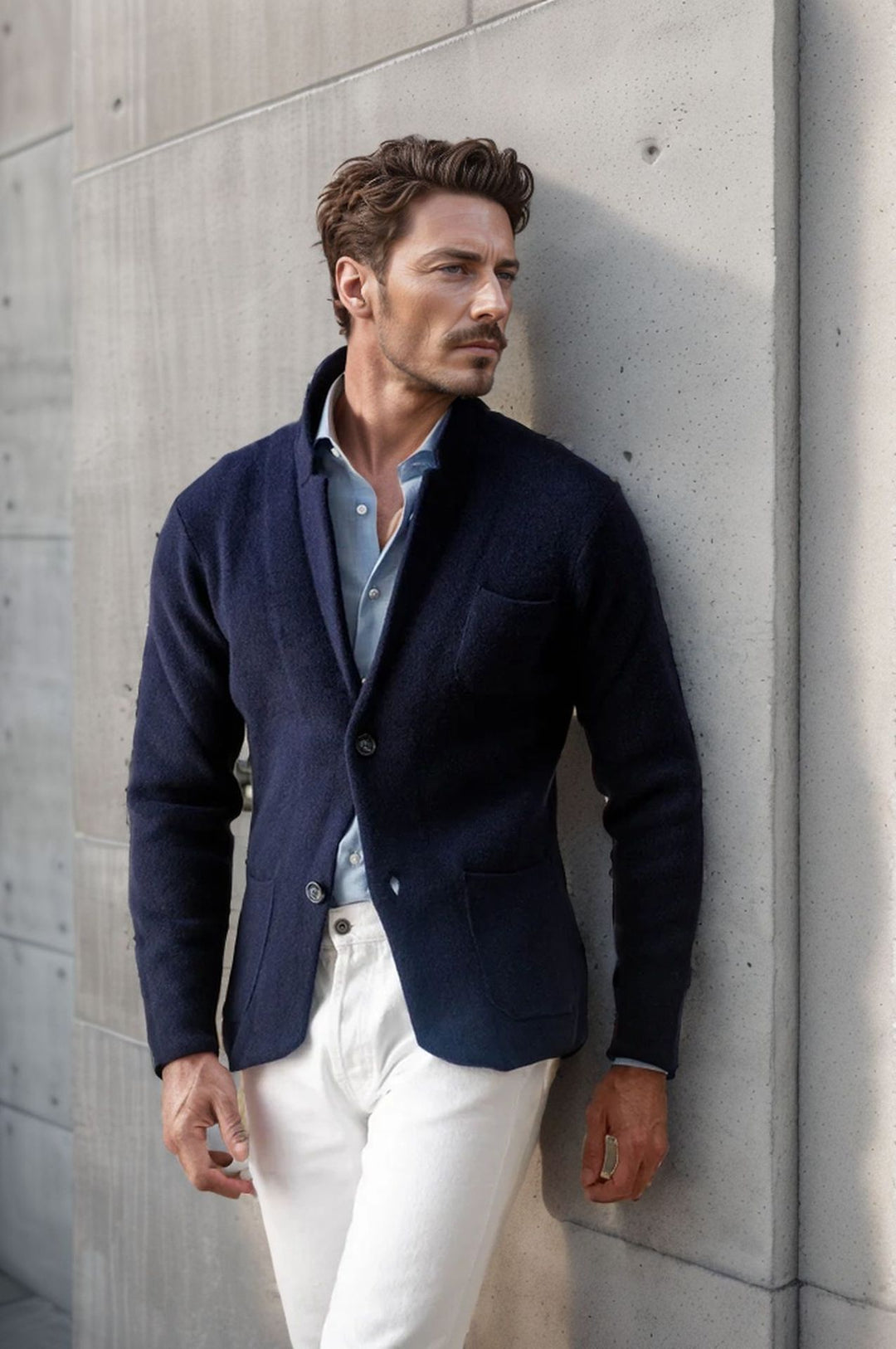 Herren modern geschnittener Strickmantel mit komfortablem Kragen und praktischen Taschen EB