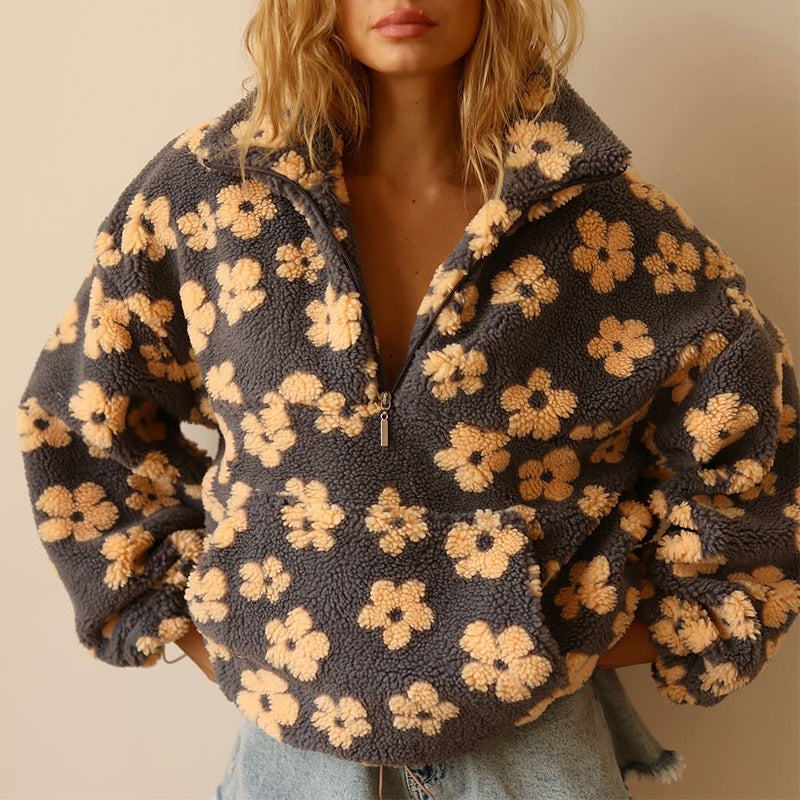 Damen Kuschelige Fleecejacke mit floralem Muster EB