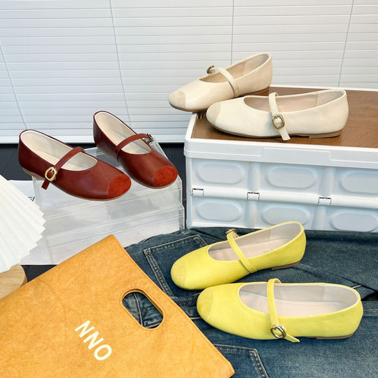 Damen elegante Ballerinas mit dekorativem Riemen und edler Schnallenverzierung EB