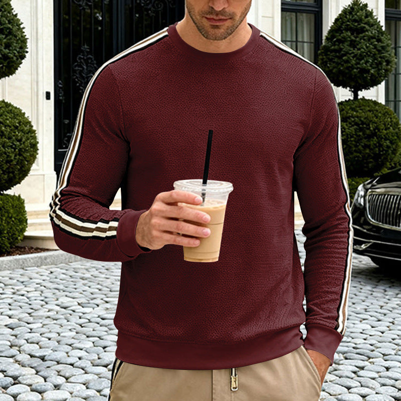 Herren Feinstrukturiertes Rundhals‑Sweatshirt mit sportiven Kontraststreifen an den Ärmeln EB