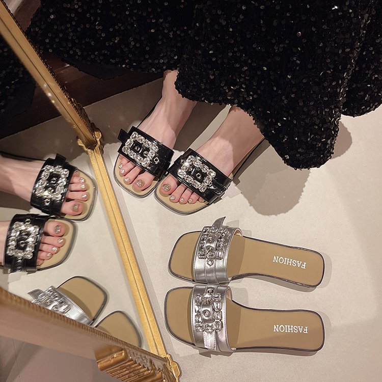 Damen elegante Slide-Pantoletten mit modischem Schmuckdetail EB