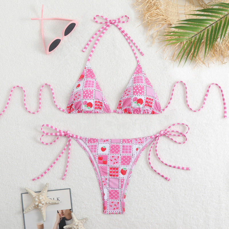 Damen Triangel-Bikini mit floralem Muster und verspieltem Bindeband EB