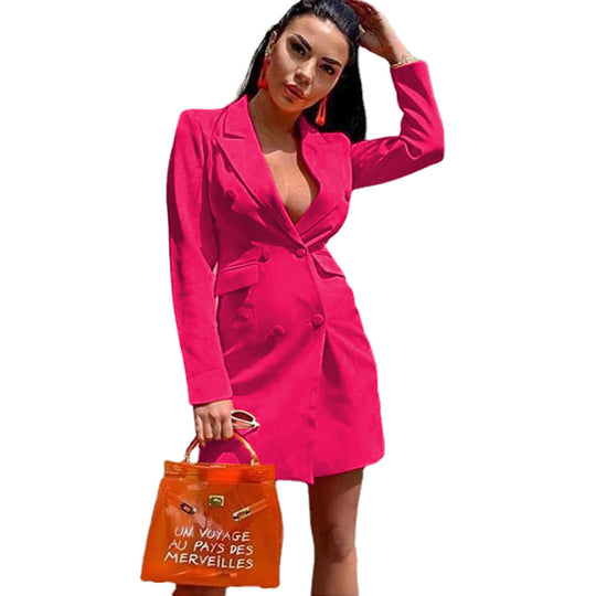 Damen Eleganter Blazer-Kleid mit doppelter Knopfreihe und figurbetontem Schnitt EB