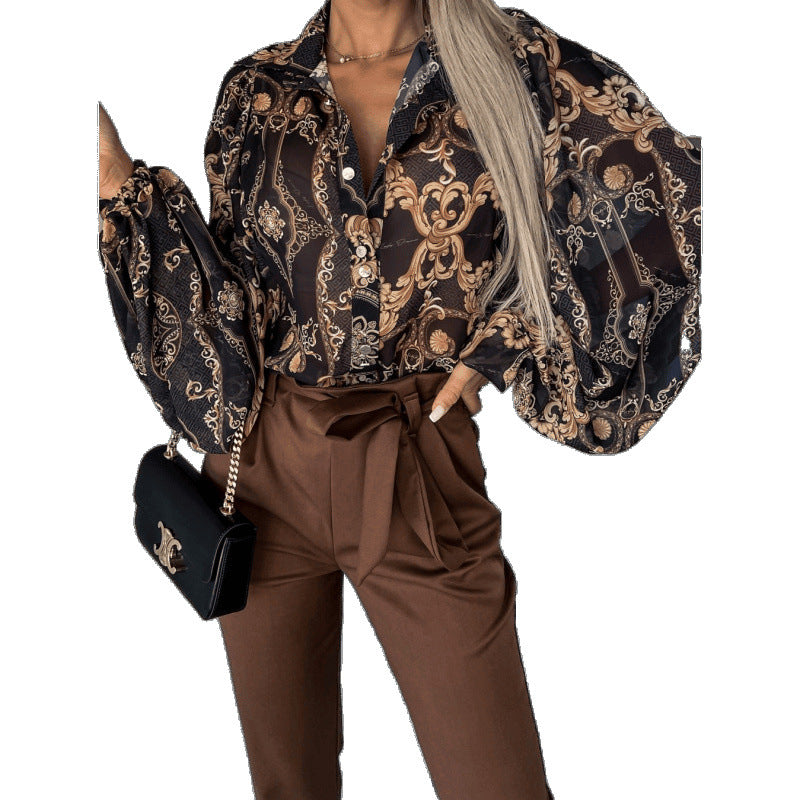 Damen Bluse mit floralem Druck und Glockenärmeln EB