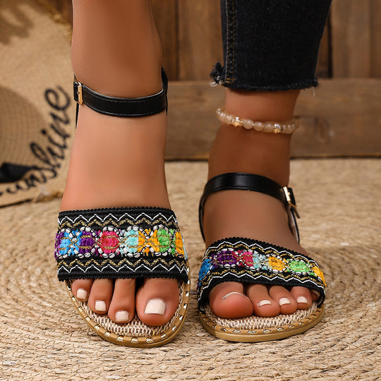 Damen Sommerliche Sandalen mit kunstvollem Perlen-Design EB