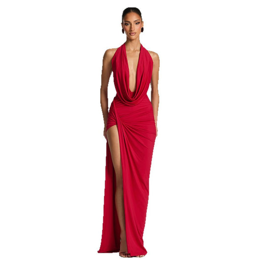 Damen Elegantes Maxikleid mit tiefem Halsochnitt und seitlichem slit EB