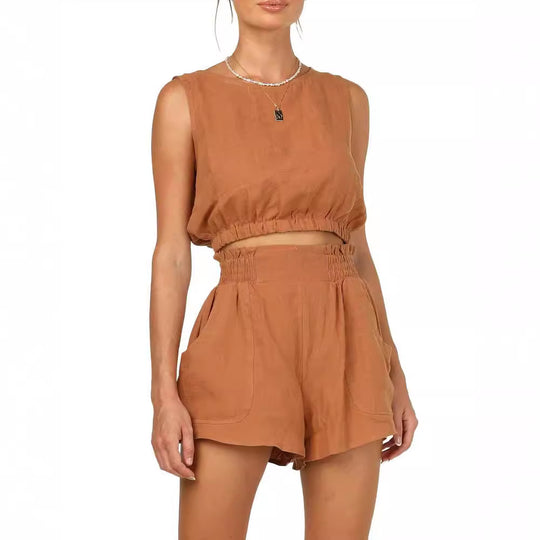 Damen lässiges Set aus topmodernem Oberteil und hohen Shorts EB