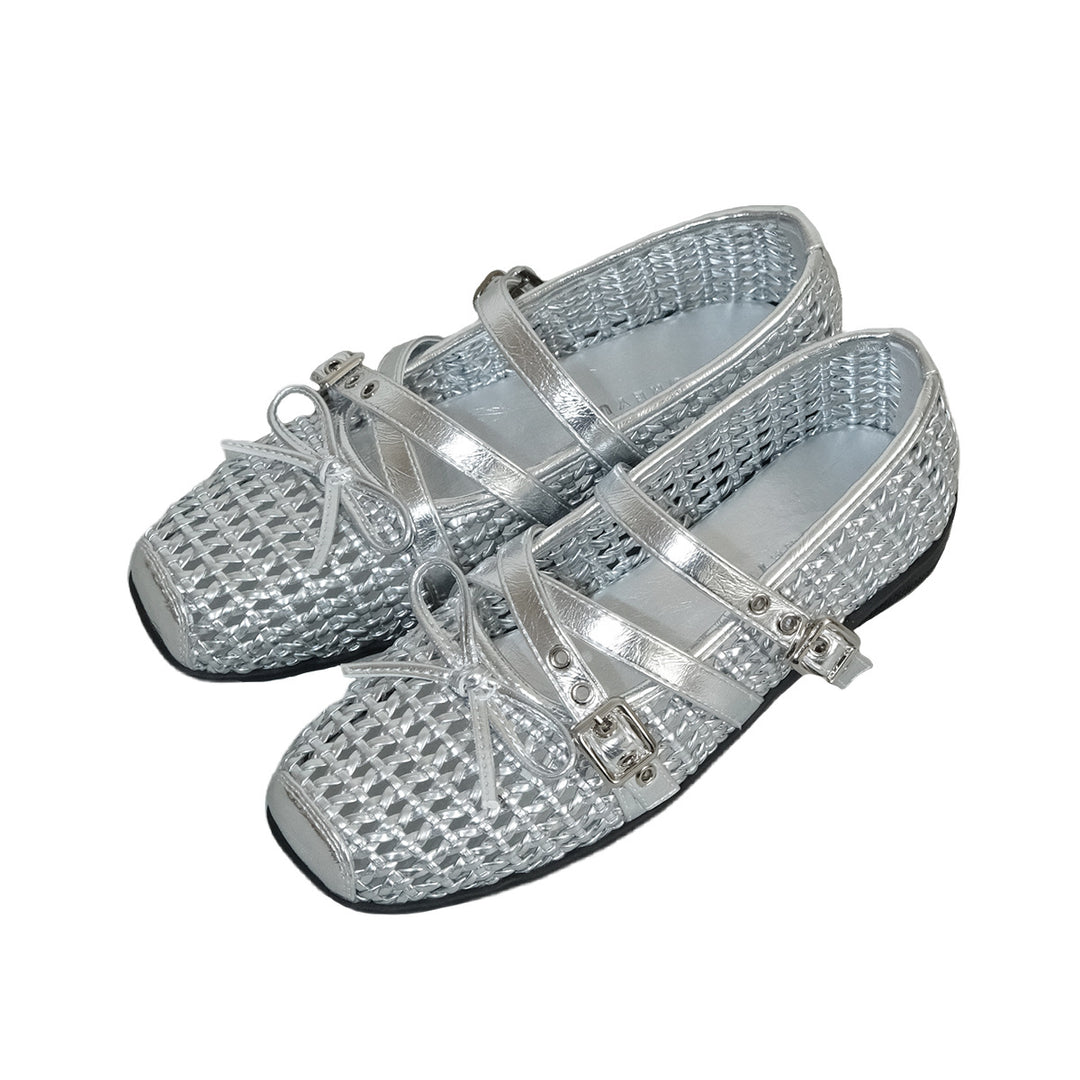 Damen Ballerina-Schuhe mit dekorativem Netzdesign und komfortablem Riemen EB