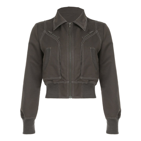 Damen cropped Jacke mit Reißverschluss und praktischen Taschen EB